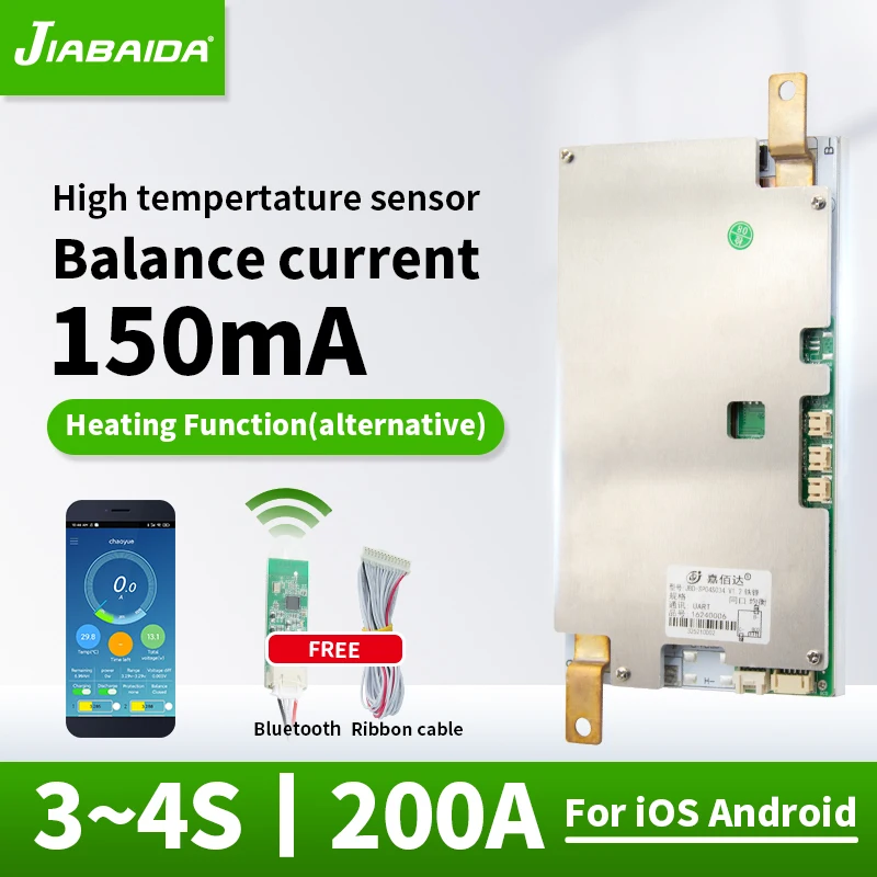 Умная плата защиты баланса JBD 4S 200A BMS Lifepo4 Battery 3S 12V Li Ion с Bluetooth Uart|Аксессуары для