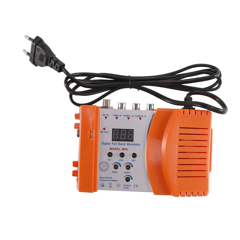 

M69 Профессиональный цифровой VHF UHF RF модулятор AV в RF Avto ТВ конвертер адаптер (оранжевый разъем ЕС)