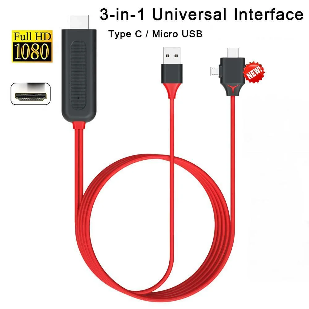 

Tv stick Three-in-one HD Micro USB Type C L To HDMI-compatible 3-in-1 Converter Adapter Cable for iPhone iOS Android Phone