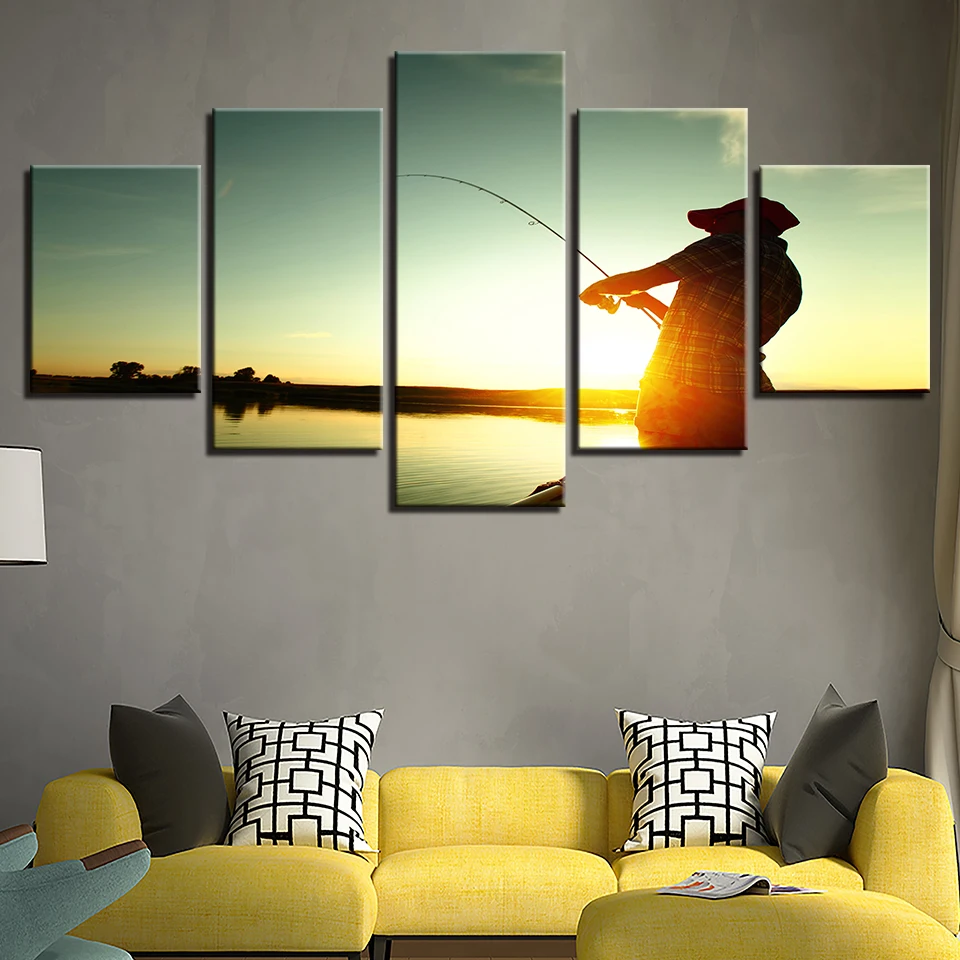 HD холст Художественная живопись для настенное уркашение гостинной 5 шт. Удочка
