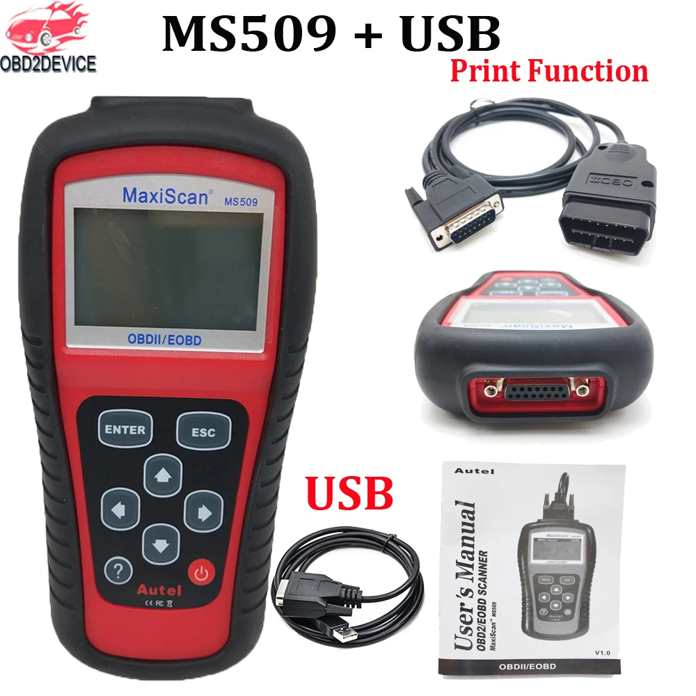 MS509 сканер OBD2/EOBD считыватель кодов неисправностей MaxiScan MS509 США, Азии и Европы универсальный автомобильный диагностический инструмент MS 509 - Цвет: MS509 with USB Cable