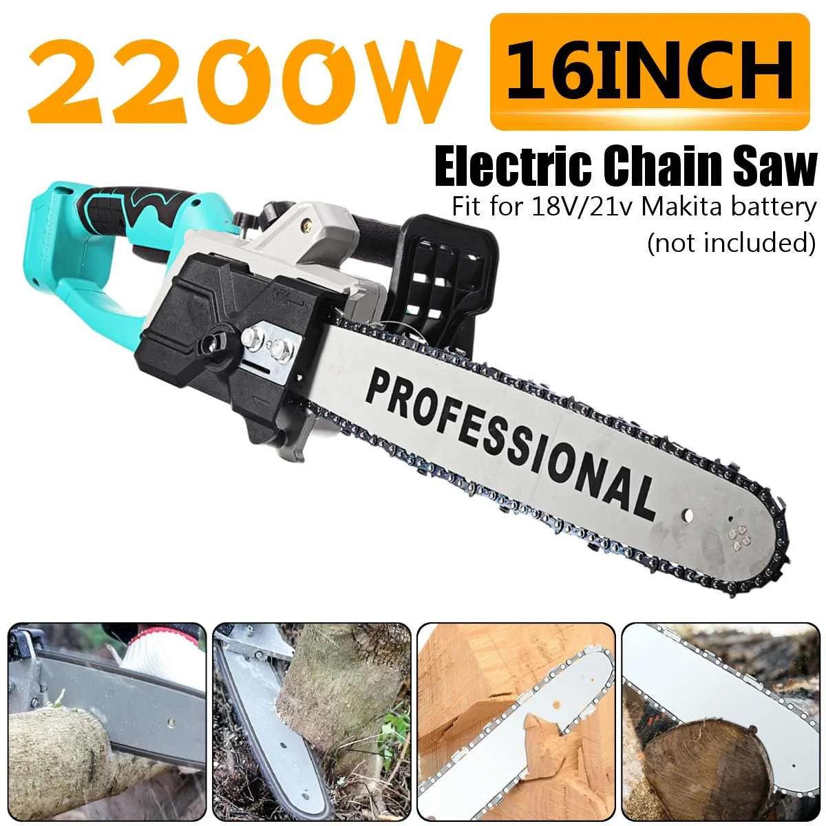 

2200W 16 Inch Mini Electric Saw Chainsaw Woodworking Tools Wood Cutters Garden Tree Logging Saw For 18v/21V Makita Battery