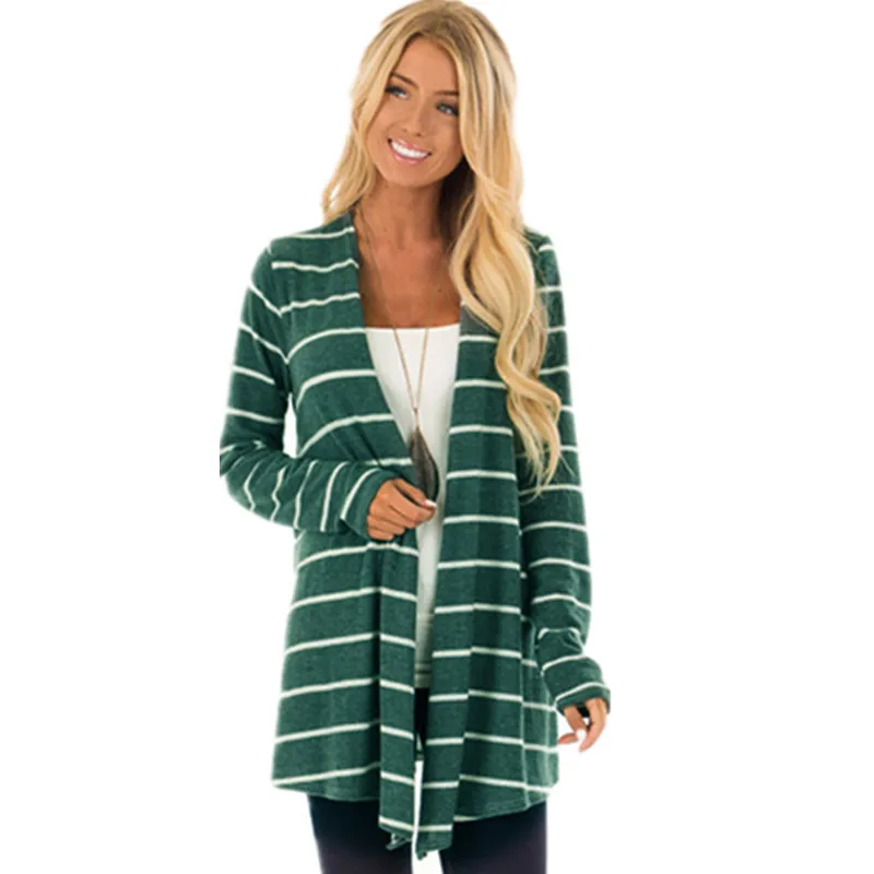 

2020 autumn and winter mom American style new arrival long coat striped open stitch slim knittied 2020 femalecoat