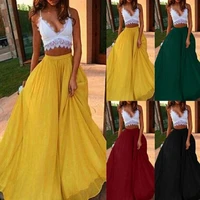 fashion skirt elastic solid color women chiffon waist party double swing long