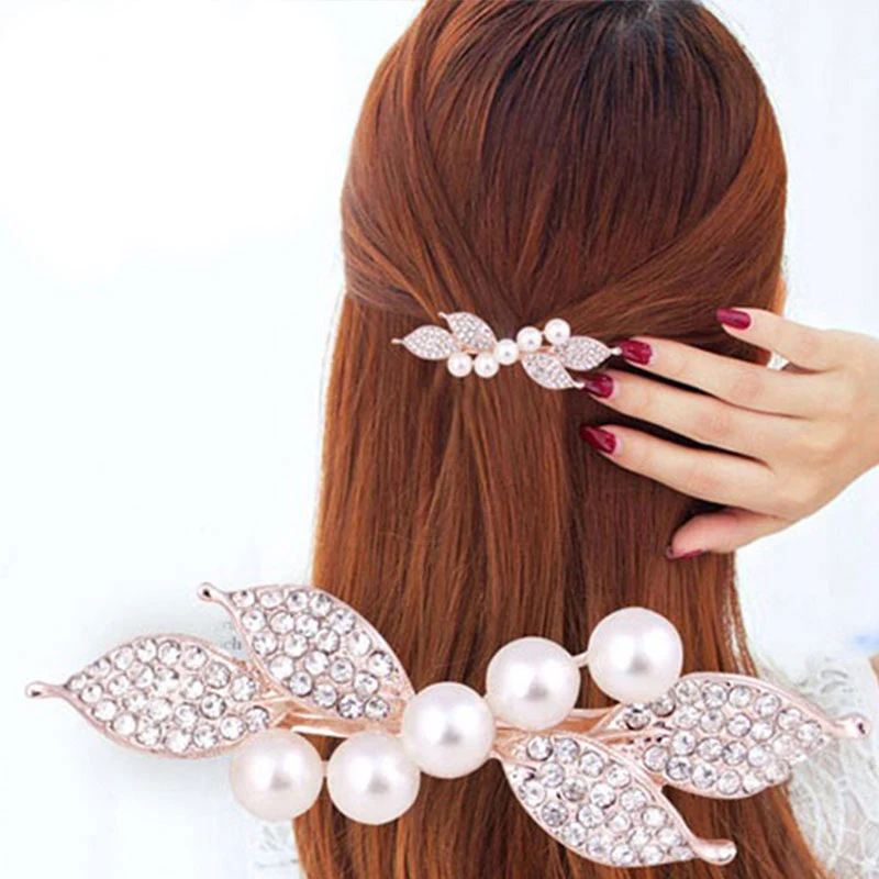 

2021 Fashion The New Pearl Rhinestone Spring Clip Color Flower Alloy Hairgrips Boutique Fashion Wild Hair Accessories For Women