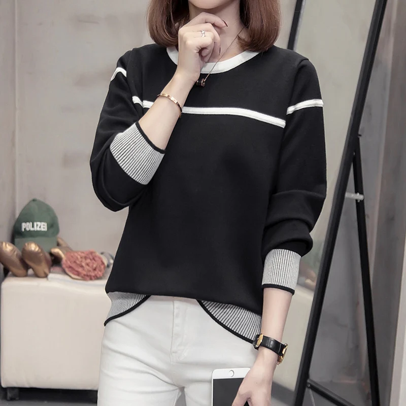 

Черный Свободный пуловер, женские блузки, зимние женские свитера, одежда, новинка 2020, весна-осень, корейские платья для женщин D0270