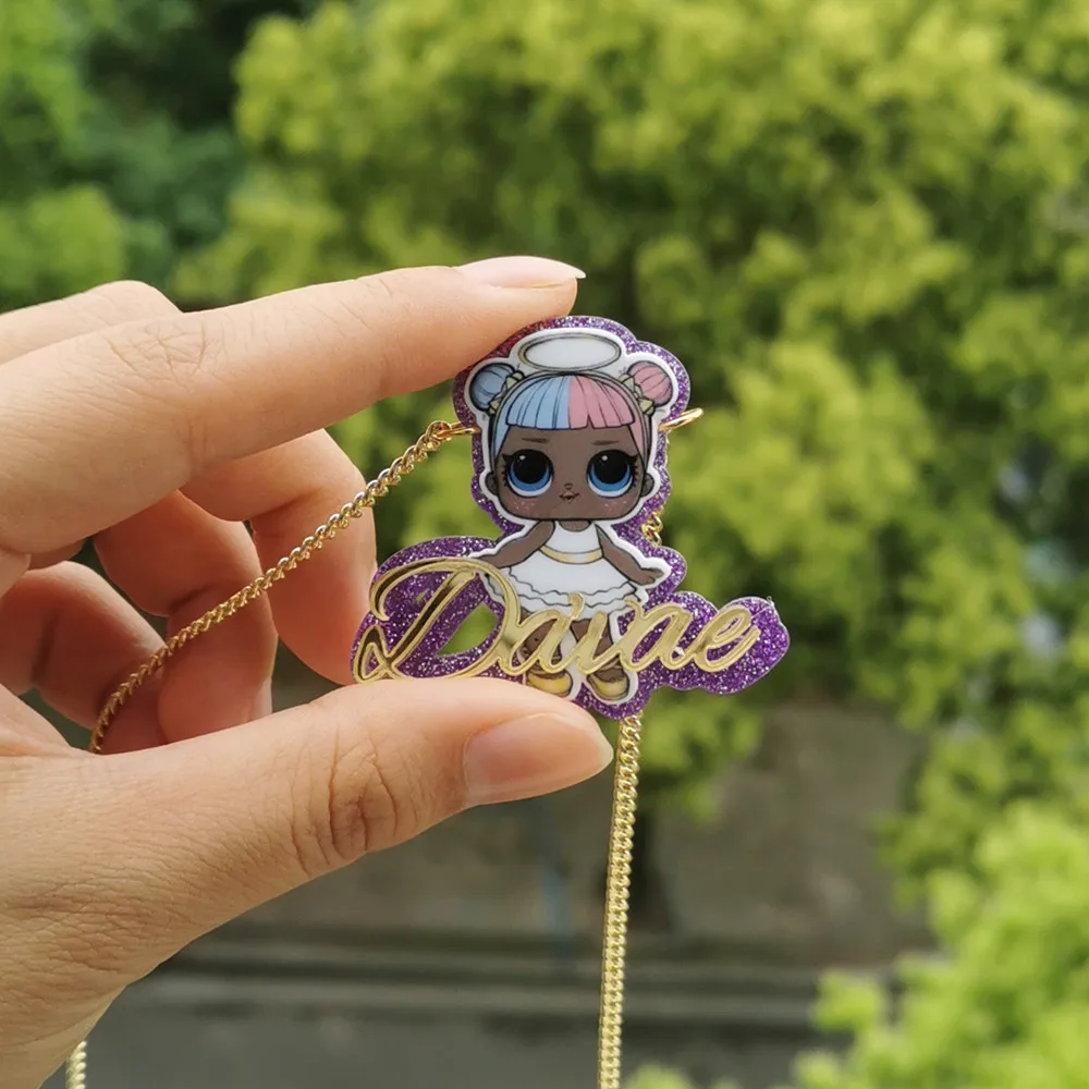 2021 New Children's Custom Set Cartoon Character Name Earrings Necklace Bracelet Kid Personality Cute Name Set Girl  Gift