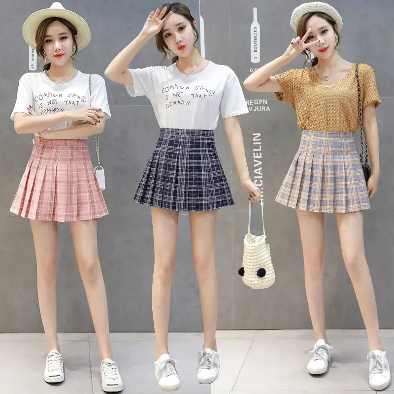

High Waist Plaid Pleated Skirt Female Spring and Summer 2021 New College Style Half-length Skirt