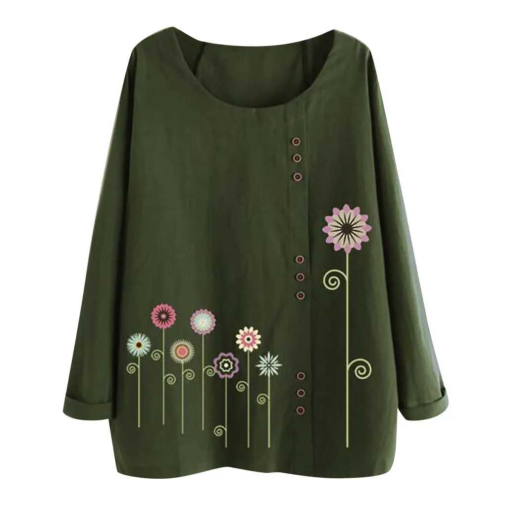 Женская футболка с длинным рукавом хлопок лен плюс размер круглый вырез Топ для