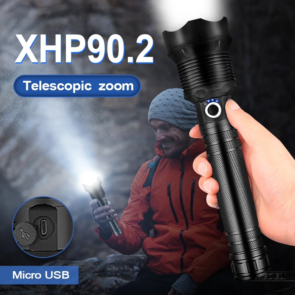 

Супер мощный светодиодный фонарик XHP90.2 18650 светодиодный фонарик высокой мощности XHP70 тактический фонарик USB аккумуляторная рыболовная ламп...