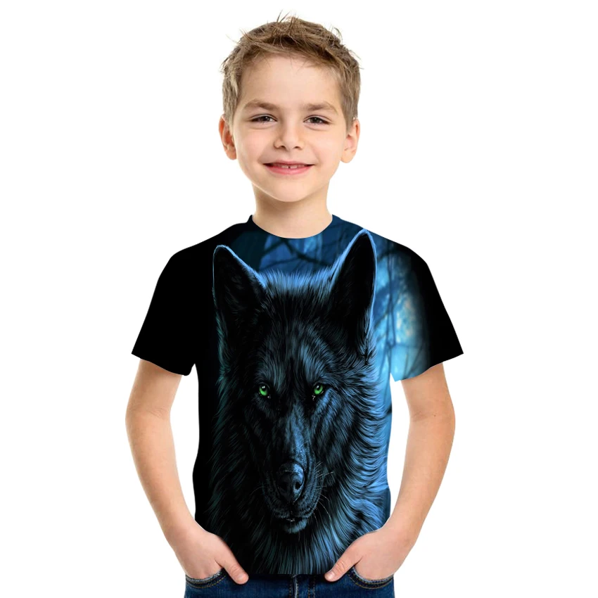 

2021 Summer Boys and Girls Animal Pattern Wolf 3D Printed T-shirt Top Short Sleeve Casual Children's Wear