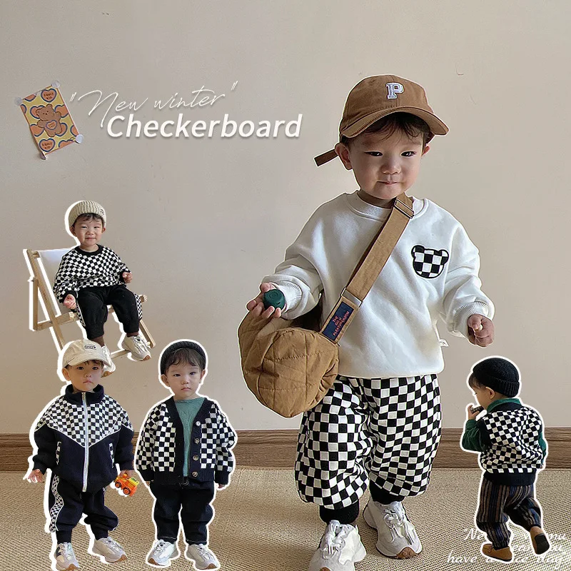 

Checkerboard Baby Cotton-Padded Clothes Stitching Jacket Baby Clothes Children'S Clothing Winter Clothes For Boys And Girl