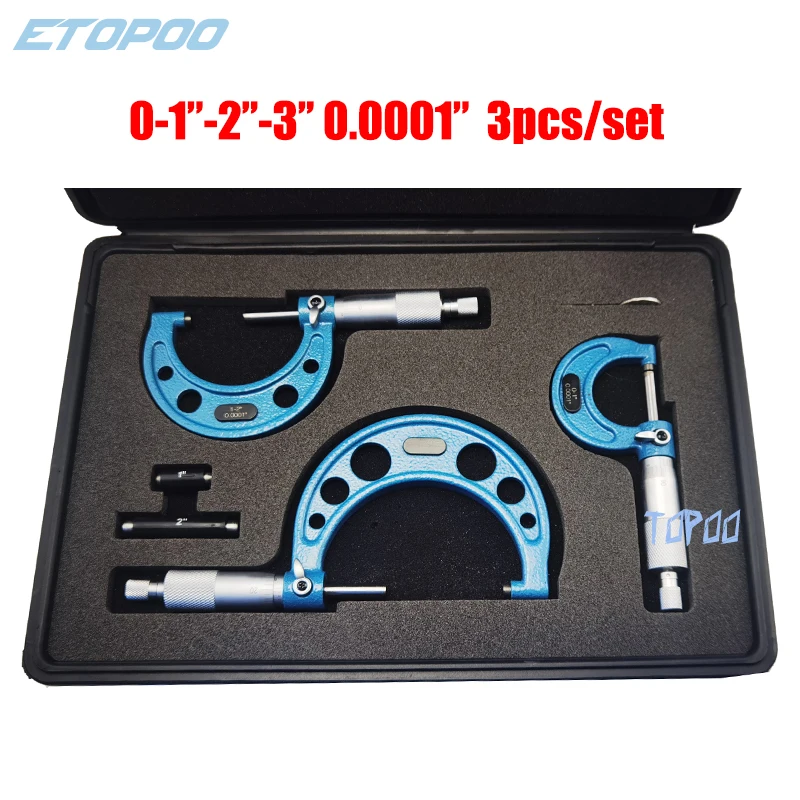 

0-1 "-2"-3 "/0,0001" 3 шт внешняя диаметр микрометра подшипниковая сталь Высокоточный измерительный инструмент 0-25/25-50/50-75 мм Микрометр