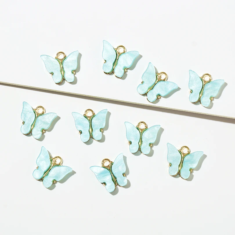 10 шт./лот разноцветные акриловые подвески в виде бабочек из сплава милые DIY