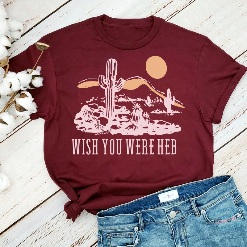 

Винтажные пустыня кактус печати с коротким рукавом футболки для женщин размера плюс 80s 90 Рубашки американской моды Hipster женская футболка