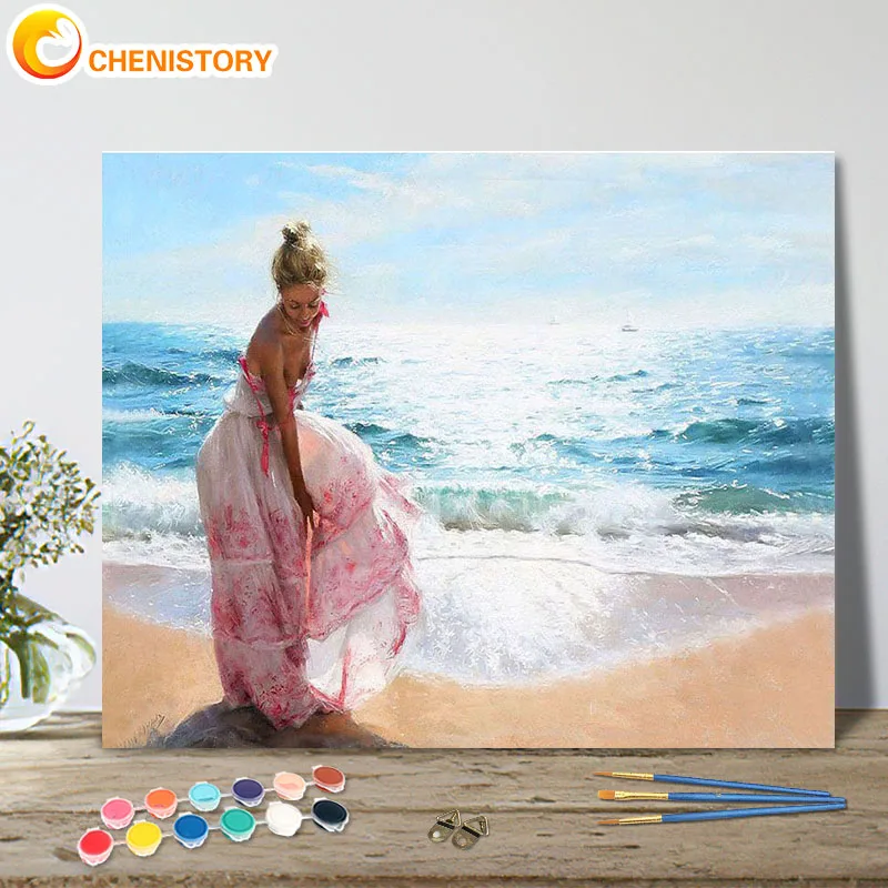 

CHENISTORY Oil Painting By Number Woman Figure Drawing On Canvas Handpainted Art Gift DIY Picture By Number Girl Kits Home Decor