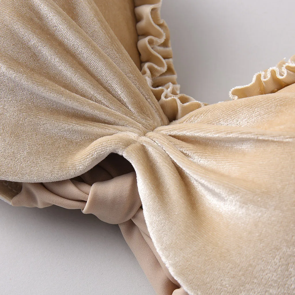 Женский раздельный Купальник Lotus Leaf однотонный с пуш-апом бандажный золотистого