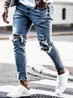 Джинсы скинни мужские рваные, уличная одежда, рваные джинсы, мужские брюки-карандаш в стиле хип-хоп, байкерские штаны с вышивкой