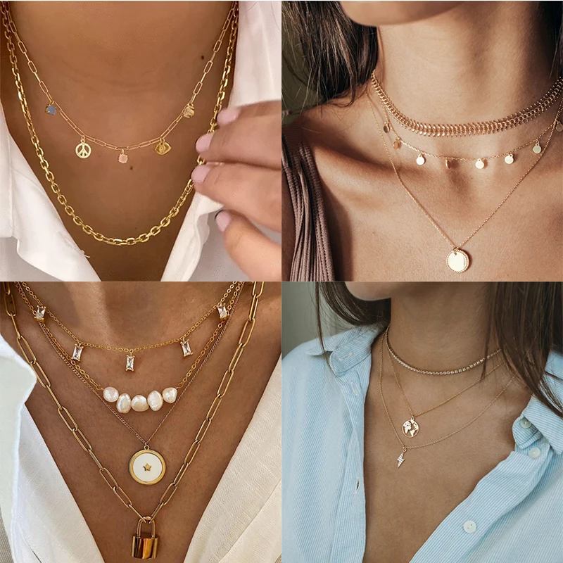 

Multi-layer Trend Jewelry Tassel Sheet lightning Pendant Necklace Golden Color Unquie Women Fashion Necklace Wholesale N0263