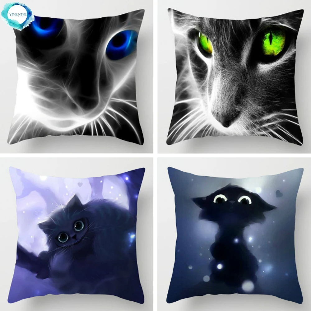 

Cartoon Cat Polyester Cushion Cover Animal Printed Decorative Pillow Cover Sofa Couch Chair Throw Pillows Case 45X45CM