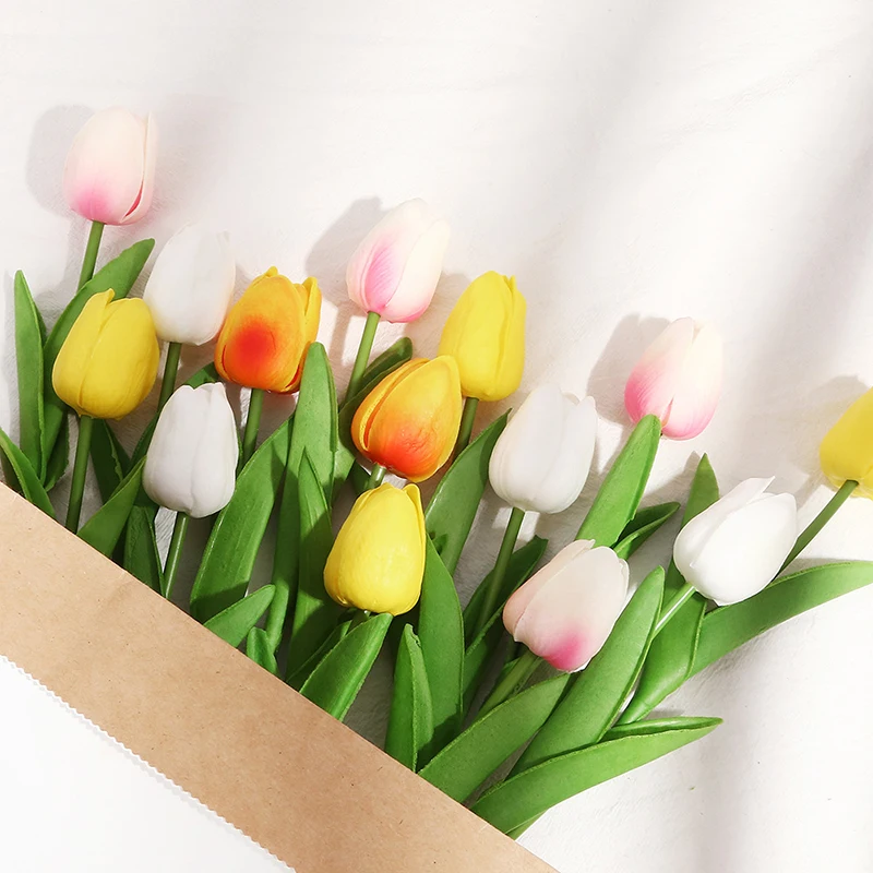 

Artificial Tulip Flowers Single Long Stem Bouquet 34cm Solid Color Wedding Fake Flower Home Decoration Flower Simulation Plant
