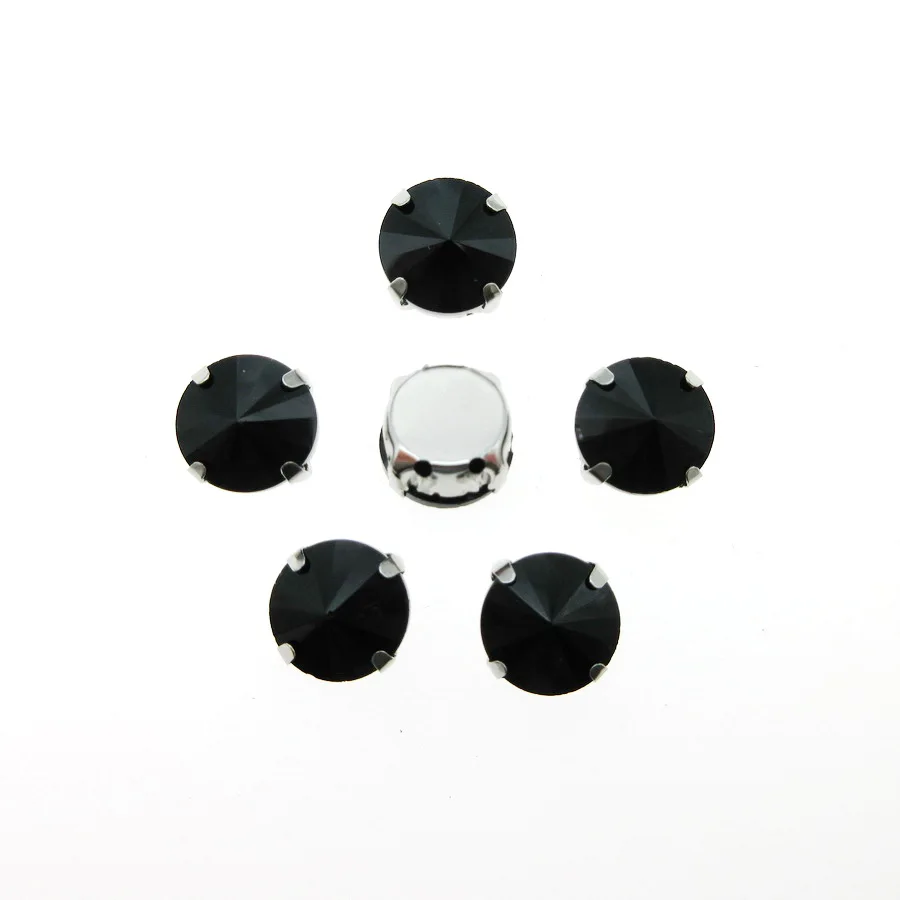 A01 Black Серебряные коготь настройки 7 размеров блестящие круглые Rivoli Форма стекло Кристалл Стразы flatback пришить стразы обувь, одежда отделка diy - Цвет: A01 Black