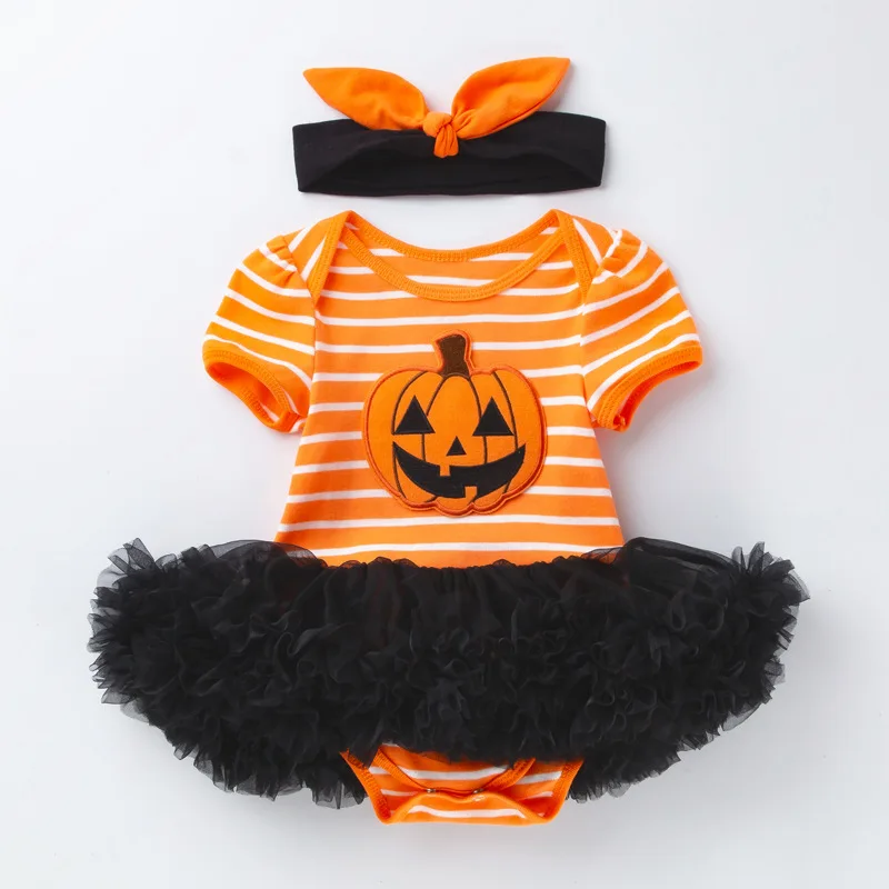 Платье в полоску для маленьких девочек на Хэллоуин платье новорожденных одежда