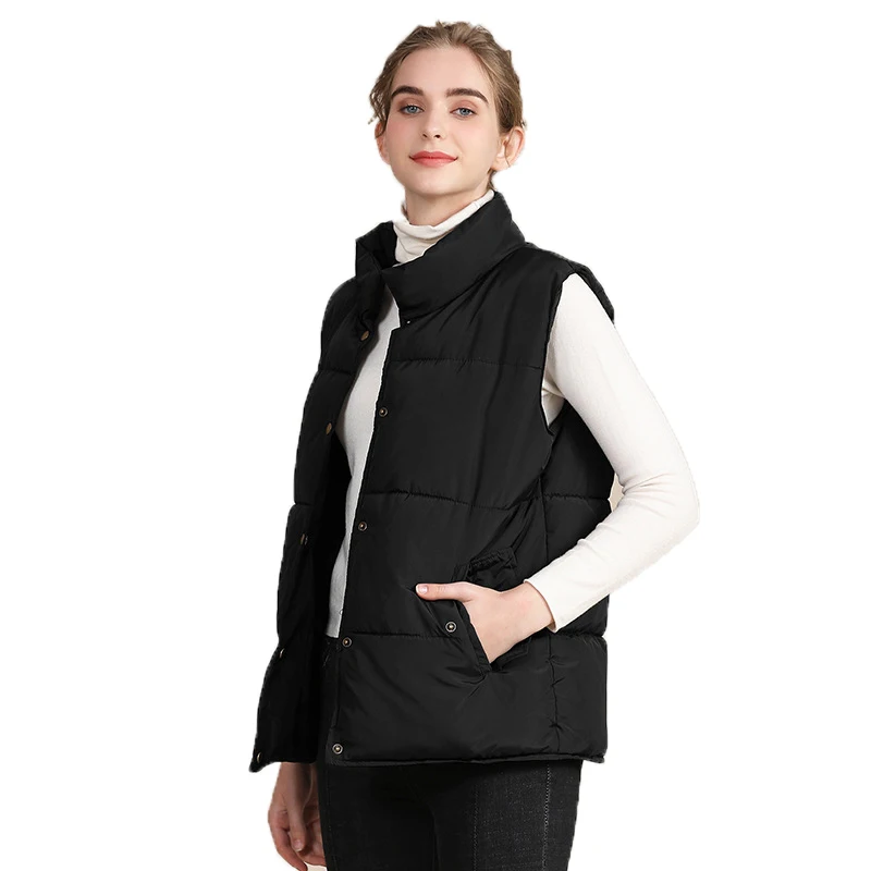 

Women Sleeveless Vest Winter Warm Plus Size 2XL Down Cotton Padded Jacket Female Mandarin Collar Waistcoat Bread Outwear Manteau