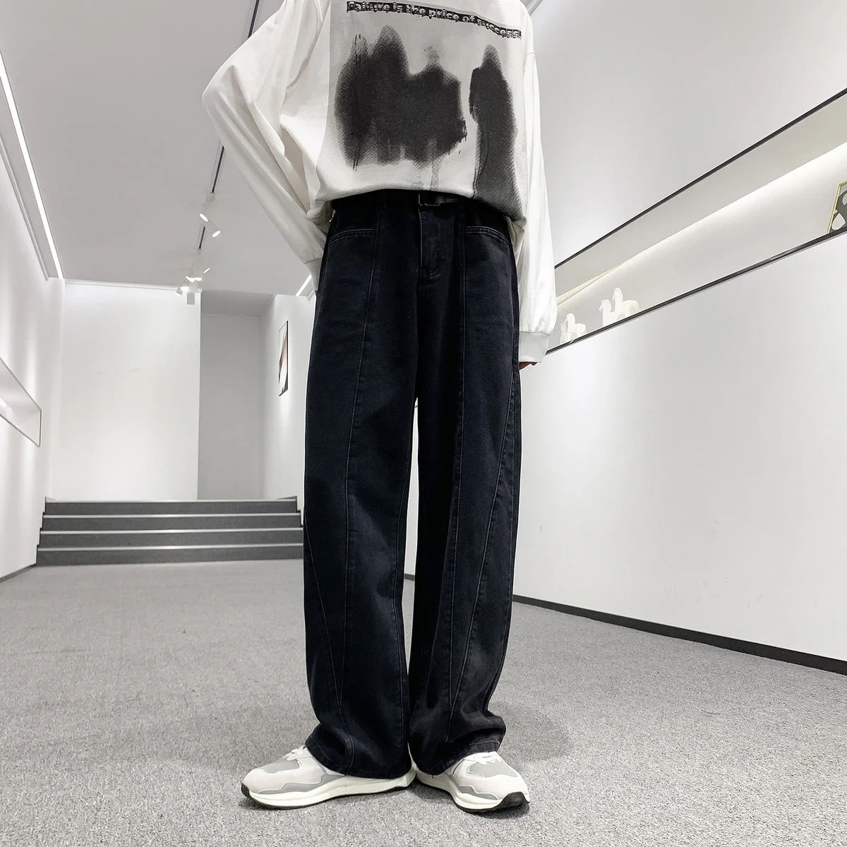 Jeans Men's Straight Denim Wide Leg Pants Solid Color In The Waist Loose Streetwear Sport Youth Pop Free Shipping Direct Selling