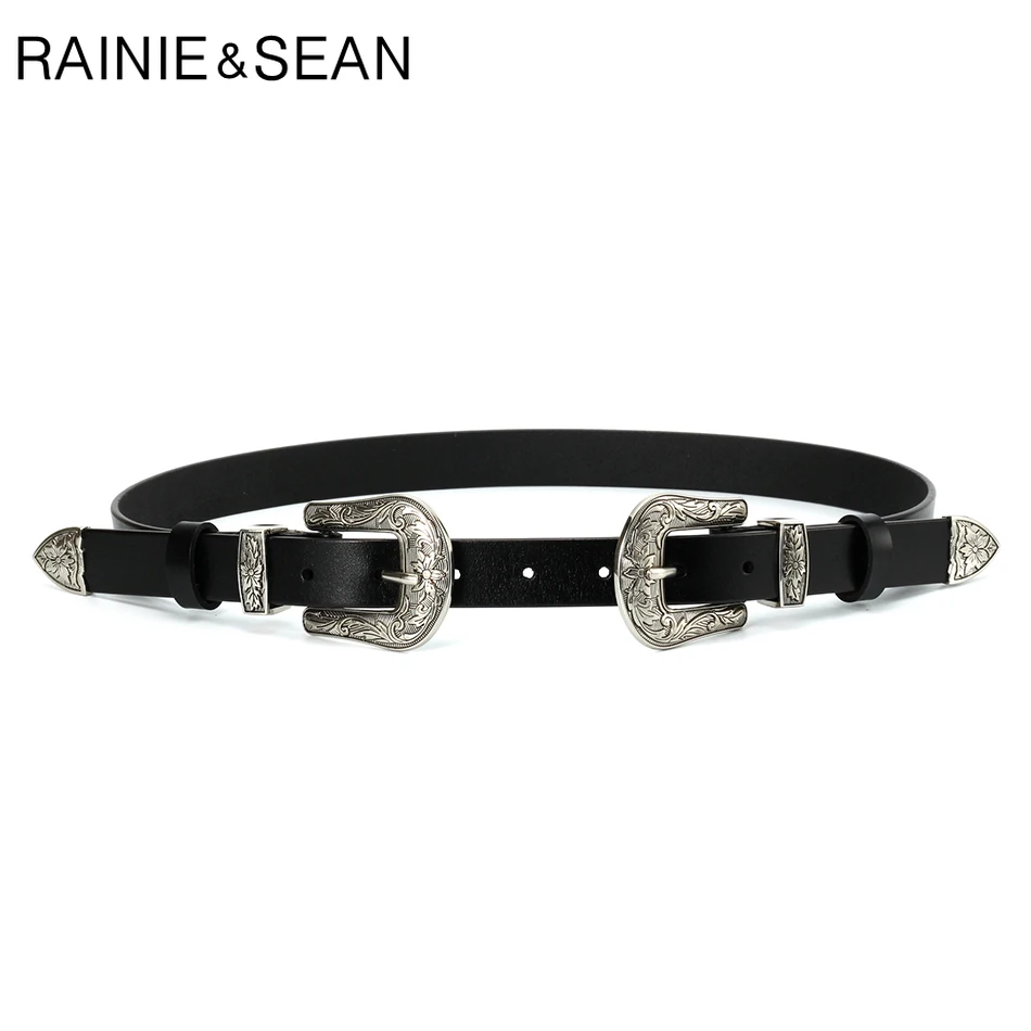 Ремень RAINIE SEAN женский из натуральной кожи с двойной пряжкой и винтажной Резной