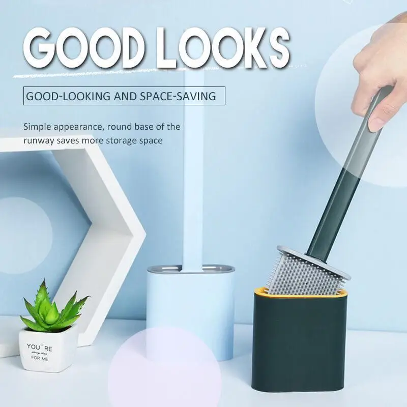 

Toilet Brush and Holder Silicone Bristles Toilet Bowl Cleaner Brush with Non-Slip Long Handle Floor Standing Holder&Wall Mounted