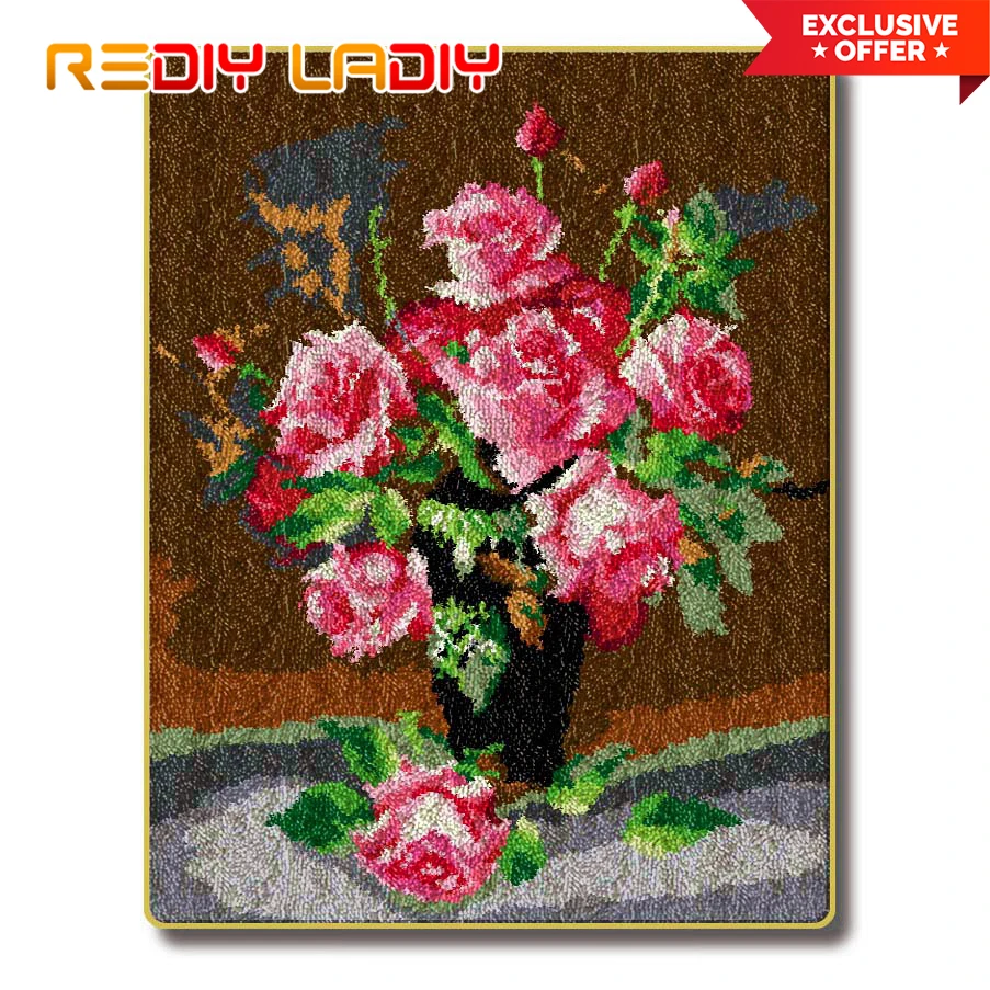 Наборы ковровых покрытий с застежкой Сделайте свой собственный ковер Роза Ваза