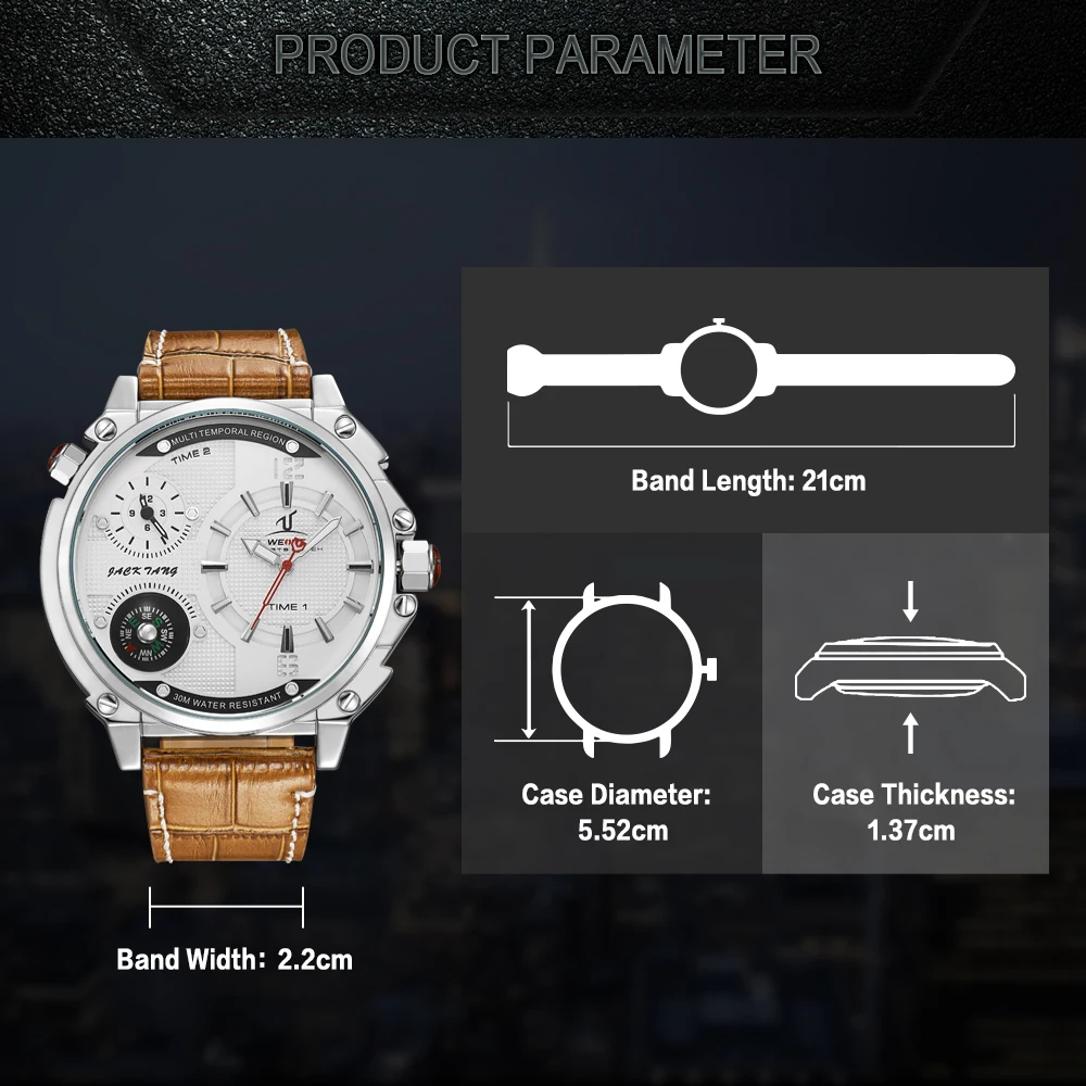 WEIDE топ бренд мужские часы Роскошные спортивные коричневые кожаный ремешок