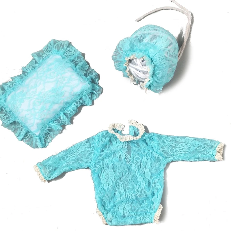 

3 Pcs/set Lace Baby Rompers Newborn Infant Photography Clothes With Pillow Hat Girls Shooting Photo Clothing Jumpsuit Costumes