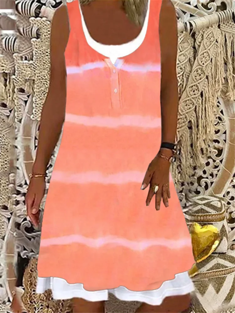 

2021 Summer Printed Sleeveless Round Neck Casual Dress