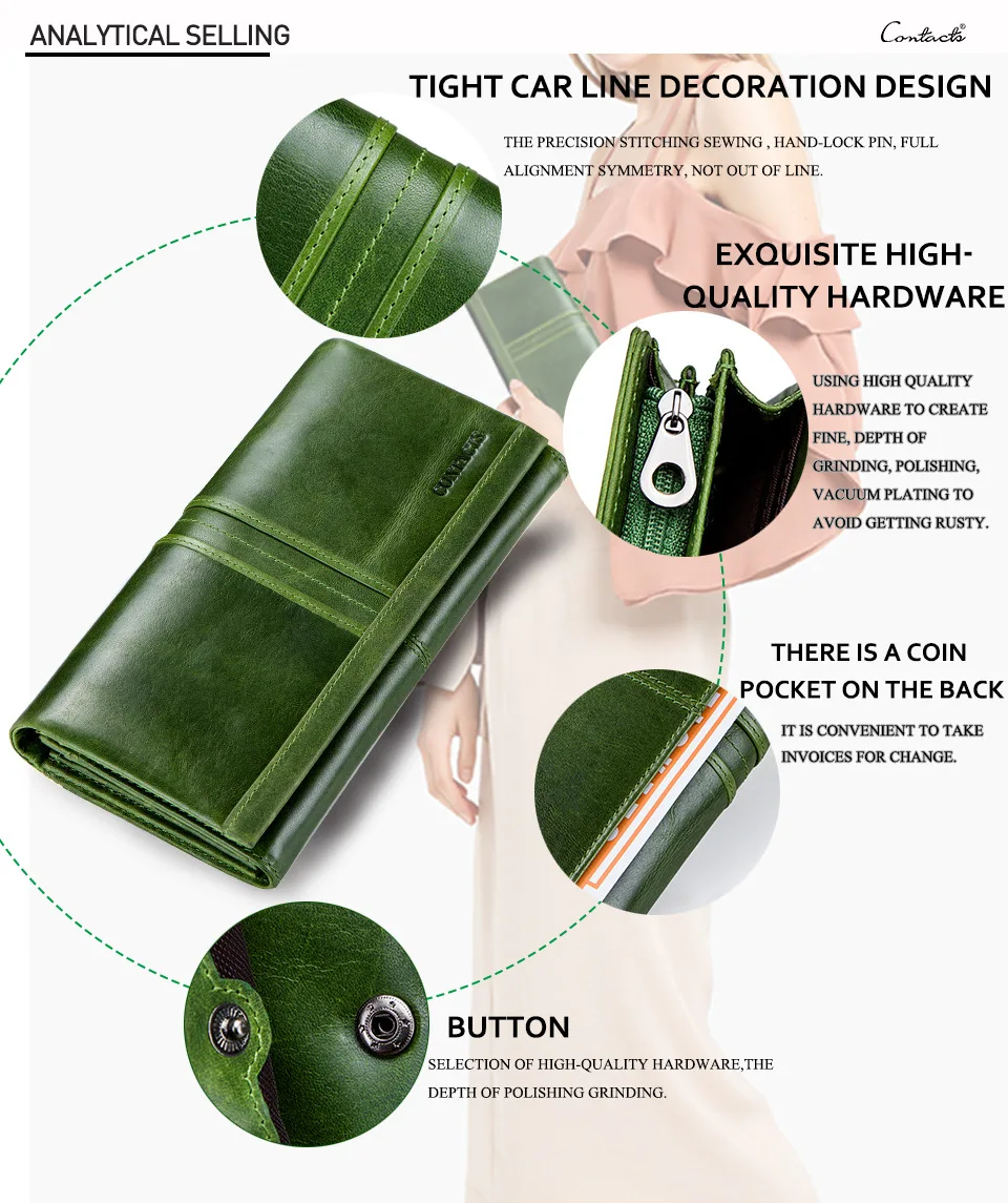 Women's Wallets Genuine Leather Casual Long Clutch Purse Money Bag Multi-function Card Cross Pattern Detachable Billetera Mujer