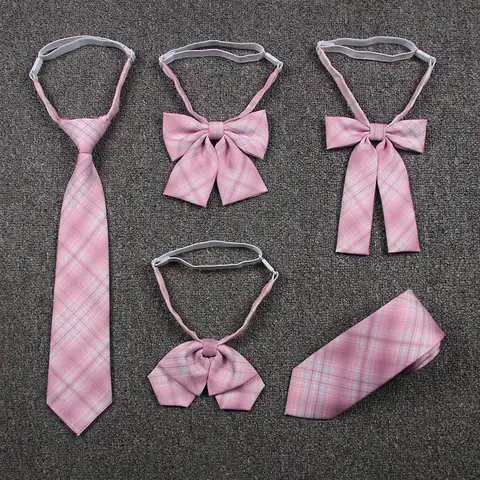 Униформа, галстук-бабочка, розовый галстук в клетку, японский галстук-бабочка в клетку JK, галстук-бабочка для студентов, Женский Галстук с оп...