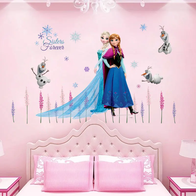 disney frozen princess 45*60cm wall stickers for kids rooms nursery home decor cartoon elsa anna wall decals diy pvc mural art