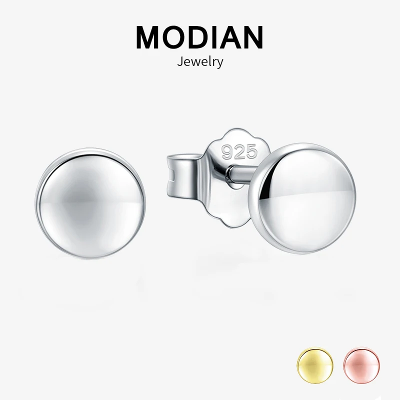

Modian Hot Sale 100% 925 Sterling Silver Fashion Cute Luxury Gold & Rose Gold Color Round Stud Earrings For Women Fine Jewelry