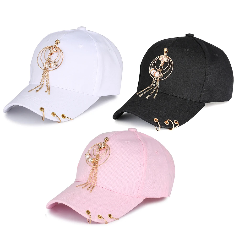 Женская бейсбольная кепка K Pop с жемчужной кисточкой хлопковое облегающее кольцо