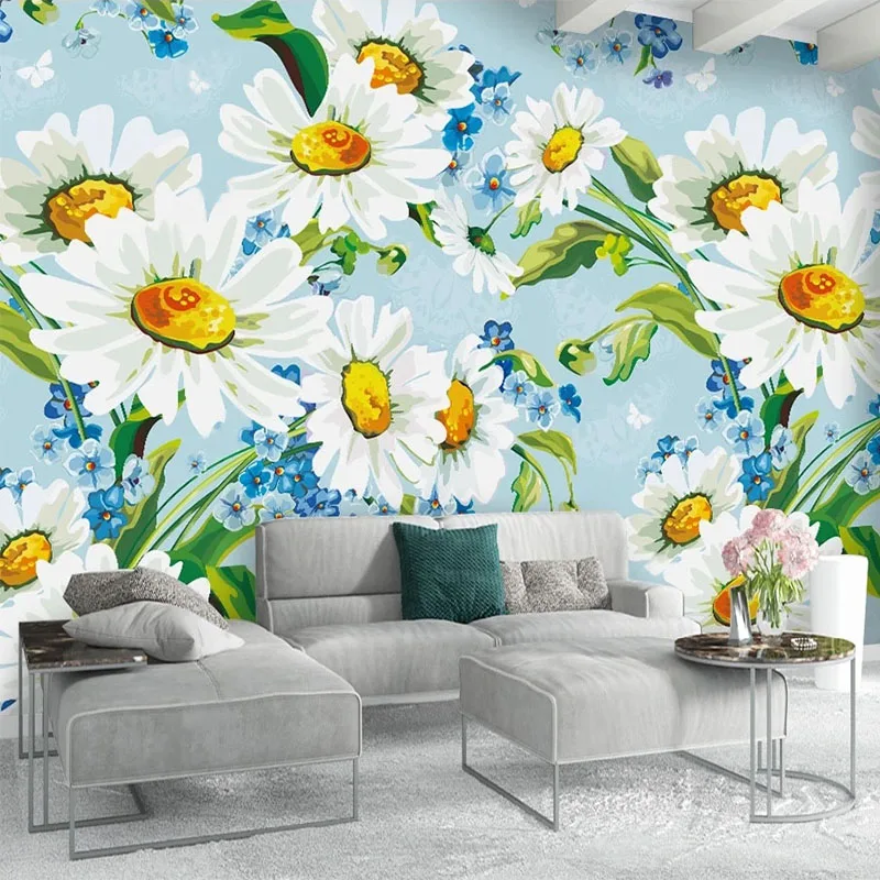 

Photo Wallpaper Nordic Minimalist 3D Hand Painted Chrysanthemum Watercolor Background Wall Mural Waterproof Papel De Parede 3 D