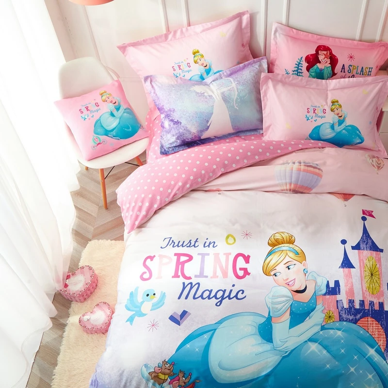 Дисней Розовый Золушка Принцесса Дети 100% хлопок постельное белье пододеяльник