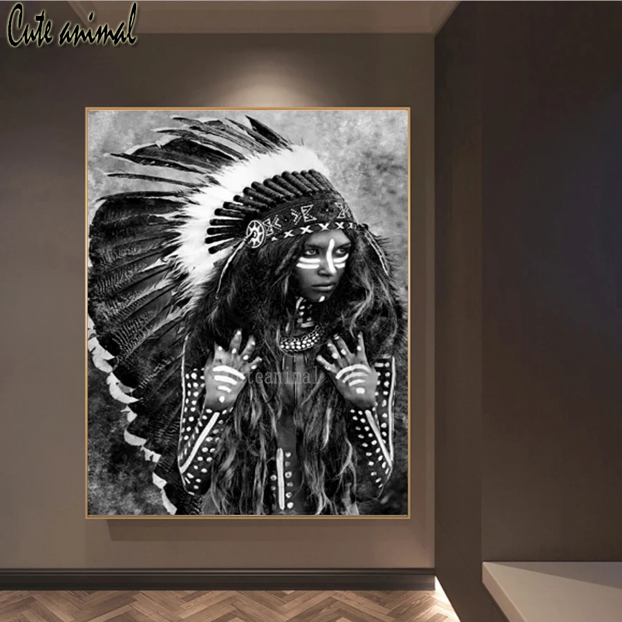 Набор для алмазной вышивки сделай сам индейская женщина Натуральное перо