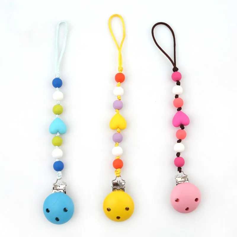 

1Pcs New Wooden Baby Toy Gift Pacifier Clip Chian Holder Wooden Bead Teether Toy For Baby Chew Rattles Mobiles Newborn Toy Gift