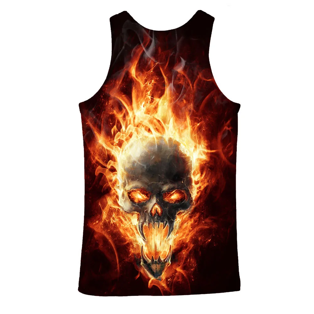 

UNEY Skull Flame Tank Tops For Men Graphic US Size 3D Sleeveless Vest Sports Gym Fire La Tops 2020 New Plus Size