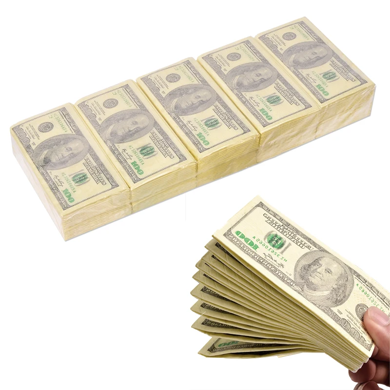 

100$ Dollars Napkin US Dollar Bill Money Paper Towel Party Tricky Gift 10pc Disposable Napkins Wedding Party Birthday Decoration