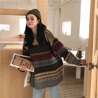 Women Long Sleeves Half Turtleneck Knitted Sweater Korean Jacquard Pullover