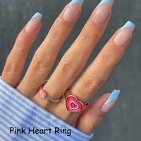 egirl aesthetic stainless steel pink rainbow heart rings for women y2k jewelry cute ins harajuku ring 2000s fashion friends gift