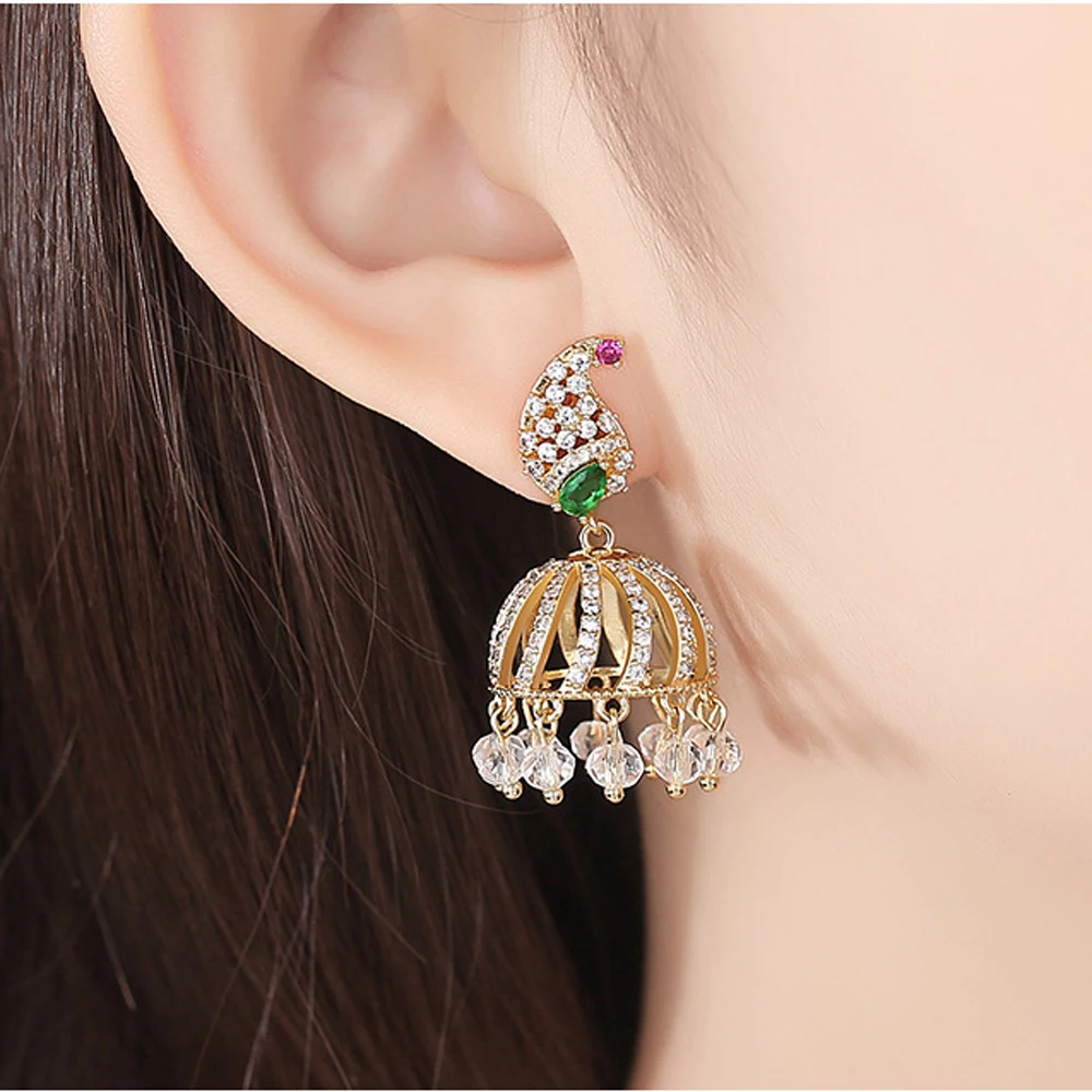 

Retro Indian Bollywood Kundan Peacock Jhumka Jhumki Drop Earrings Gypsy Ethnic Antique Vintage Style Palace Bell Earring Jewelry