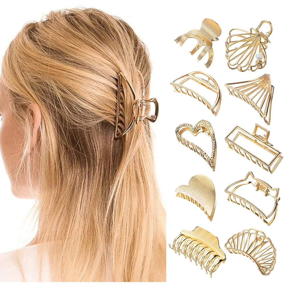 Новые модные женские золотые геометрические Простые полые заколки для волос из
